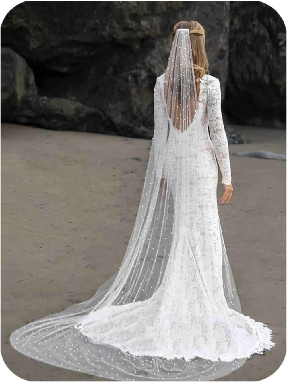 Elegant Long Pearl Wedding Veil with Comb - 1 Tier White Bride Veil for Women